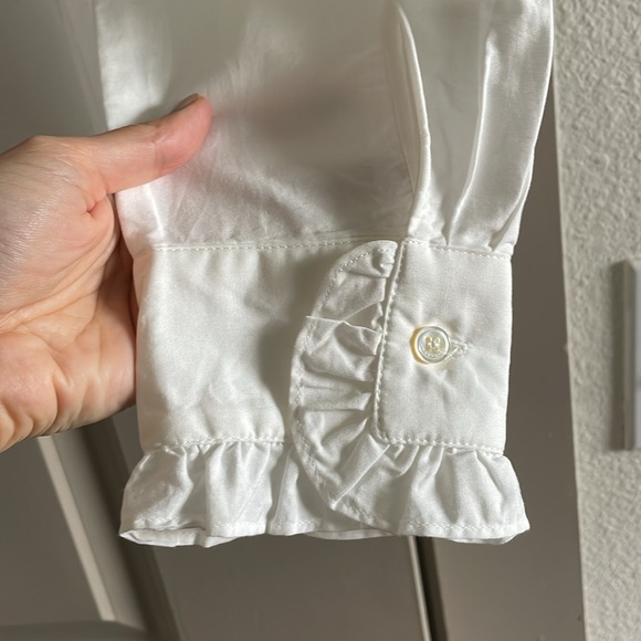 MaxMara Weekend Mock Neck Long Sleeve White Eyelet Blouse - Picture 10 of 13